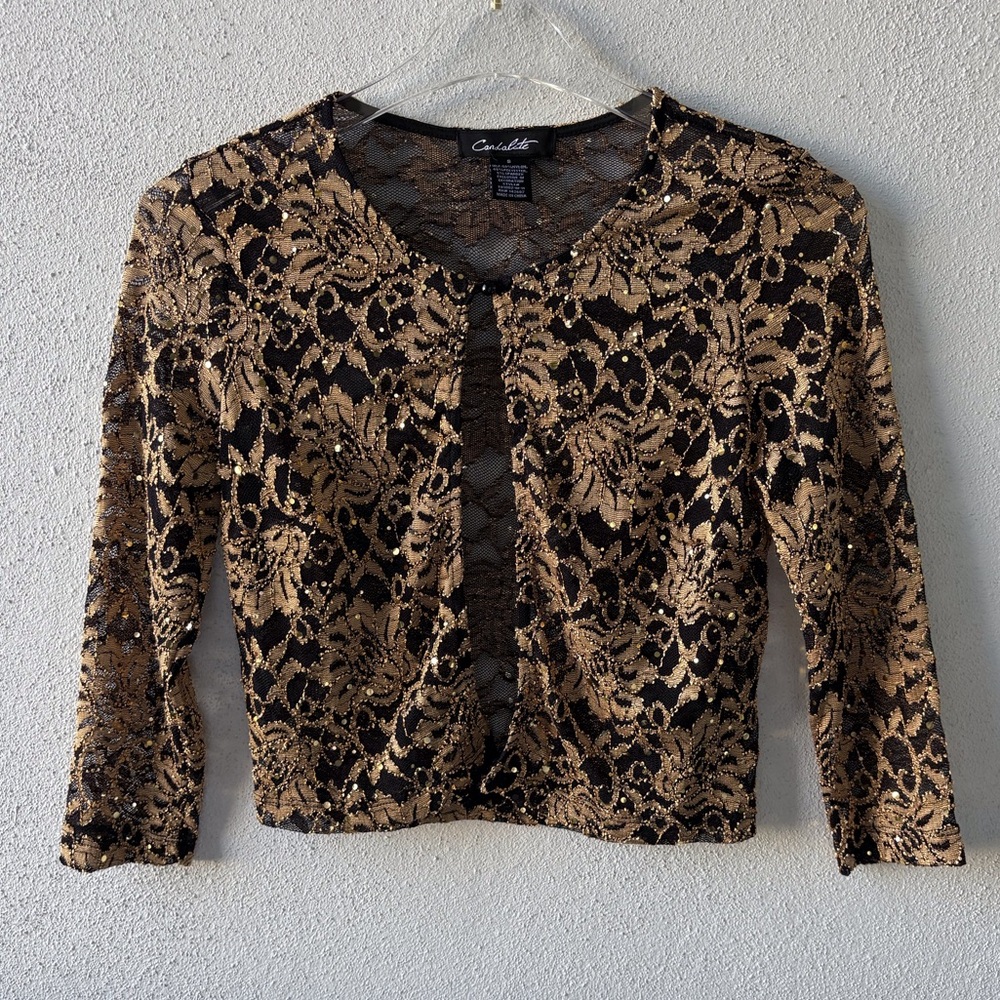 Candalite Evening Jacket Small Gold Black Sequins Elegant Button Party‎